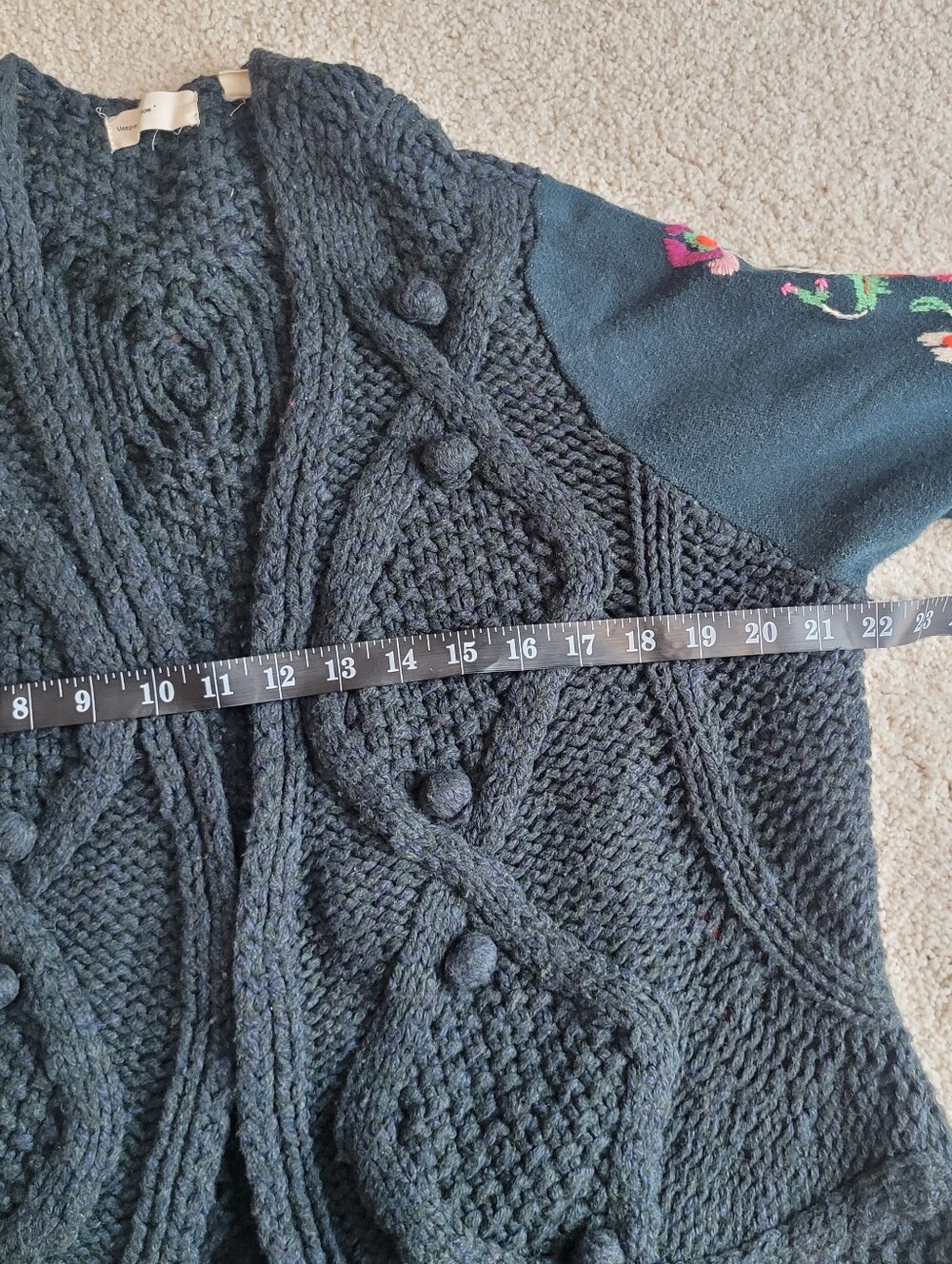 Anthropologie Sleeping On Snow Stitched Flora Embroidered Cardigan Sweater Sz L - Picture 8 of 12